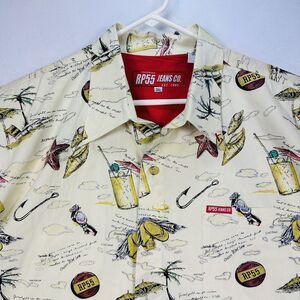 RP55 Jeans Co. Shirt Mens 3XL Button Up Shirt Hawaiian Beach Drinks Short Sleeve